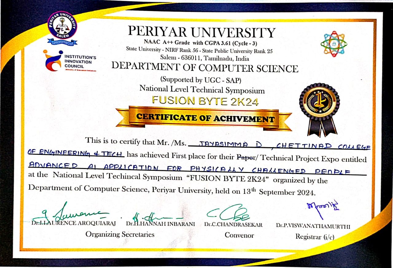 Project Presentation Winner - Periyar University