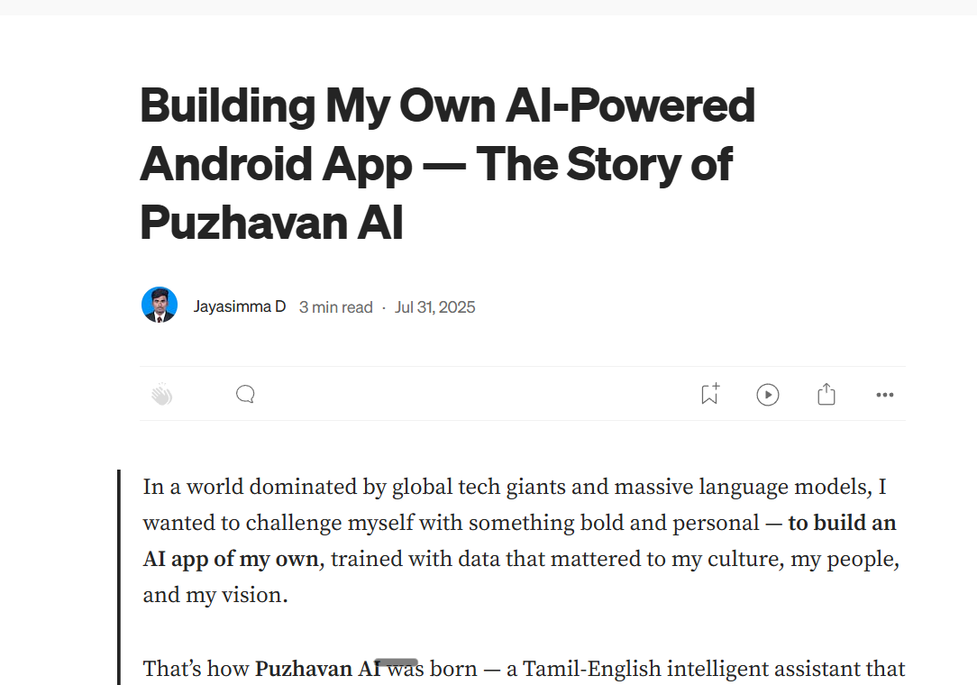 Building My Own AI-Powered Android App — The Story of Puzhavan AI - Blog Post Cover